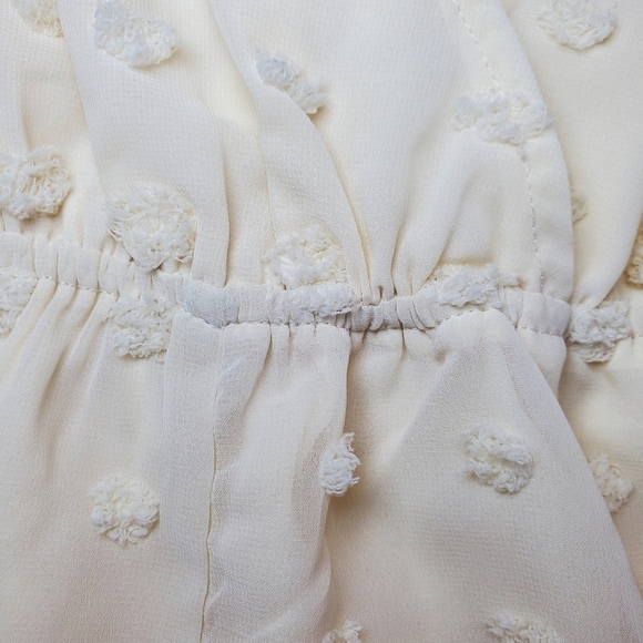 Lulus Frill Factor Cream Dotted Sheer Sleeve Romper Sz XS - Picture 15 of 17